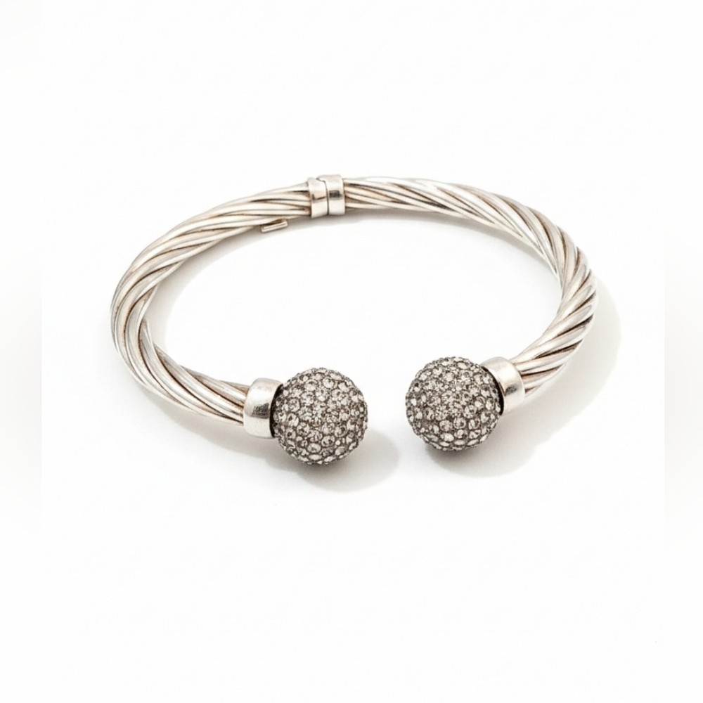 Milor Italy Sterling Silver Twisted Cable Crystal Cuff